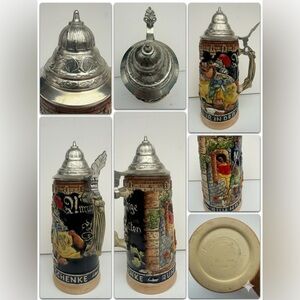Vintage Egon Bay West Germany Beer Stein Medieval Knight Relief &Pewter lid 9.5”